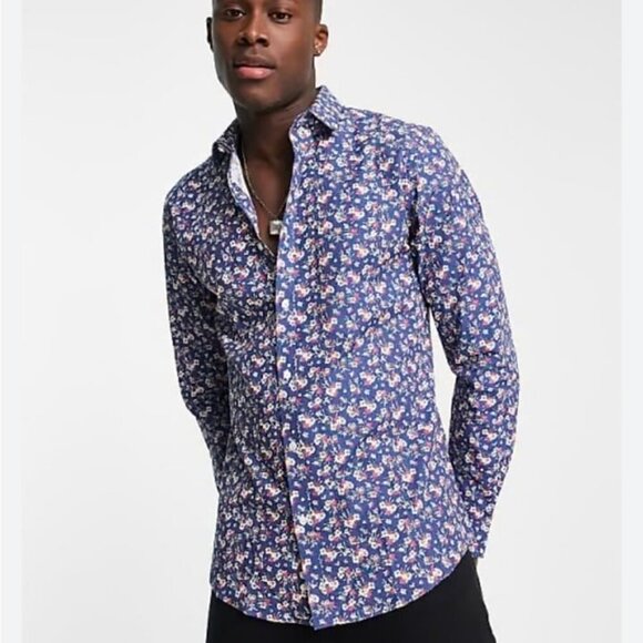 NWT ASOS Floral Print Men’s Button Down Collard Dress Shirt Size XL Long - Picture 1 of 8